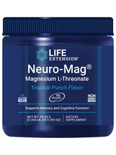 Life Extension Neuro-Mag Tropical Punch powder bottle — ultra-absorbable magnesium for cognitive support.