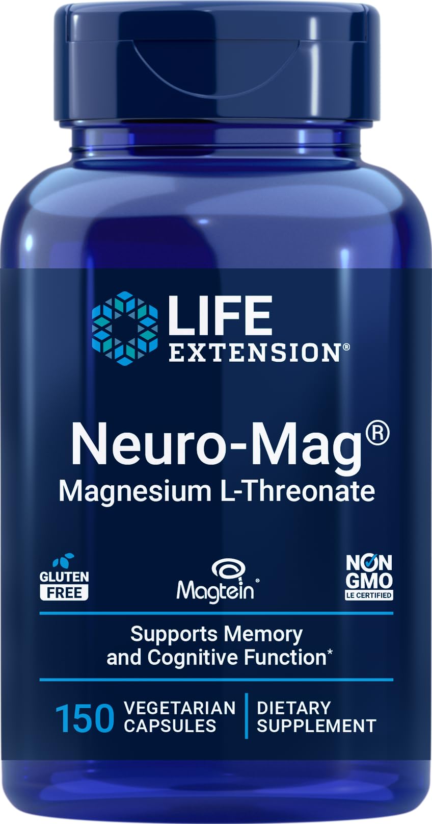 Life Extension Neuro-Mag bottle front showing Magtein magnesium for cognitive support potential