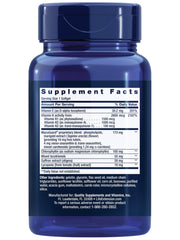 Life Extension Once-Daily Health Booster bottle back label with ingredients and notes.