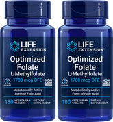Life Extension Optimized Folate bottle showing 5-MTHF benefits for brain health.