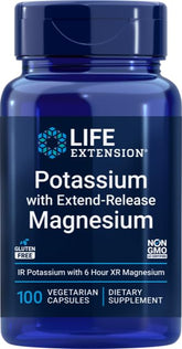 Life Extension potassium with extend-release magnesium bottle showing dual-action minerals for daily support