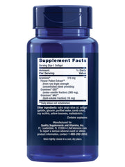 Life Extension ProstaPollen bottle back shows ingredients and gluten-free formula.