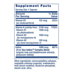 Life Extension SeaIodine ingredients label reveals iodine from sea vegetables supporting thyroid hormone production.
