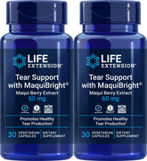 Life Extension Tear Support MaquiBright bottle label with 60 mg blend for eye comfort.
