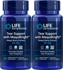 Life Extension Tear Support MaquiBright bottle label with 60 mg blend for eye comfort.