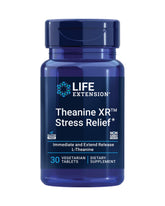 Life Extension Theanine XR bottle and capsules for calm focus