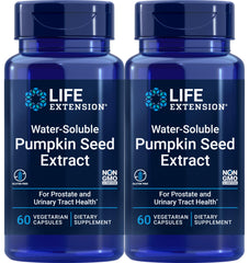 Life Extension Water-Soluble Pumpkin Seed Extract bottle, gluten-free and non-GMO for vegetarians.