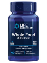 Life Extension Whole Food Multivitamin bottle front with plant-based nutrition for daily vitality.