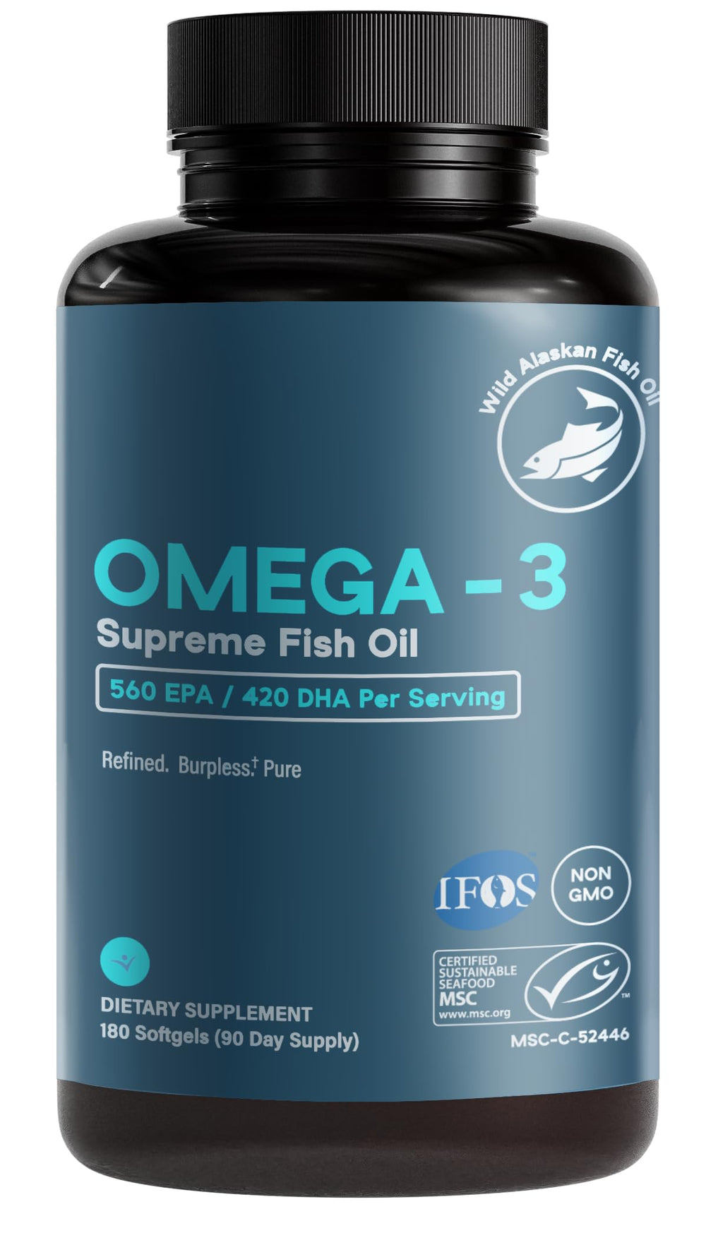 Life & Food Omega-3 Supreme bottle front with high-purity oil for daily EPA and DHA.