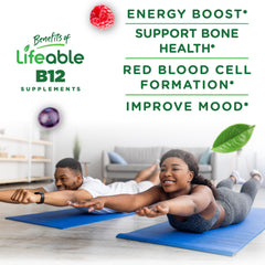 Two Lifeable B12 Gummies serving shown on label for daily dose