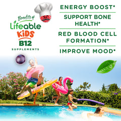 Lifeable B12 Kids serving size illustration with two gummies