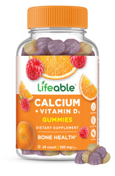 Lifeable Calcium with Vitamin D3 gummies bottle front showing packaging for bone support