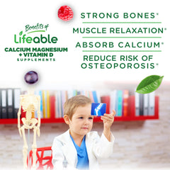 Lifeable calcium with vitamin D3 and zinc close-up showing daily use