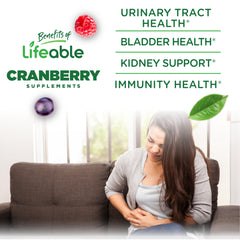 Jar with Lifeable Cranberry Gummies label emphasizing vegan and non-GMO