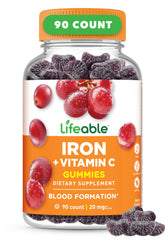 Lifeable Iron Gummies grape bottle shows a tasty daily iron support.