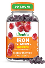 Lifeable Iron Gummies grape bottle shows a tasty daily iron support.