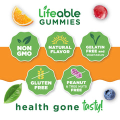 Lifeable Iron Gummies label close-up reveals ingredients and vegetarian formula.