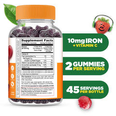 Lifeable Iron for Kids bottle nutrition label with 10 mg iron per serving