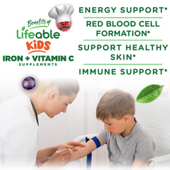 Lifeable Iron for Kids grape flavor gummies in a bottle