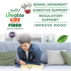 Lifeable sugarfree kids fiber gummies serving — two gummies per day provide 4 g fiber.