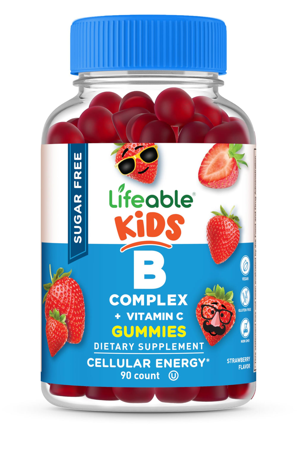 Lifeable Kids B Complex bottle front with sugar-free label, ideal for healthy daily routines.