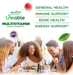 Lifeable nutrition label shows 13 vitamins and minerals for balanced daily support.