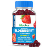 Lifeable sugar-free elderberry gummies bottle closeup for immune support.