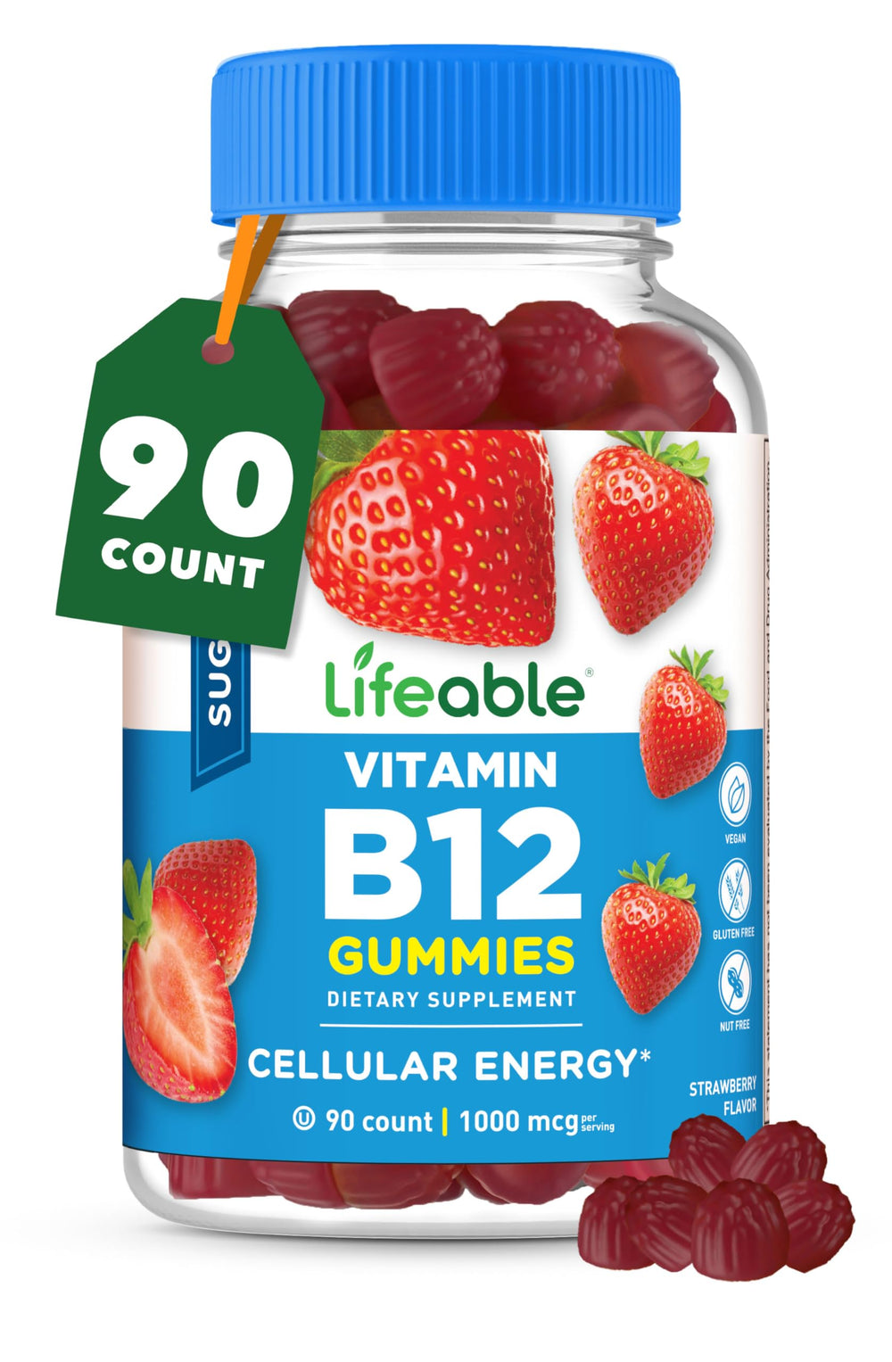 Lifeable B12 Gummies bottle front with 1000 mcg energy claim