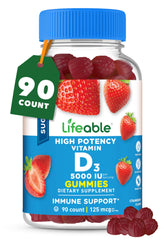 Lifeable Sugar Free Vitamin D 5000 IU strawberry gummies in bottle for daily immune support