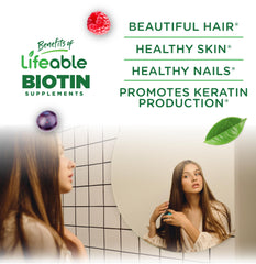 Lifeable Teens Biotin Gummies close-up emphasizes fruity flavor and texture.