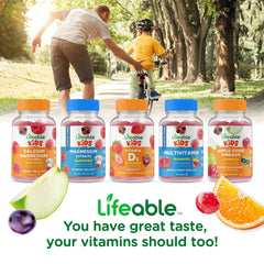 Lifeable bottle on table demonstrates travel-friendly, kid-approved gummy supplement.