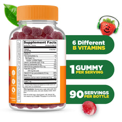 Lifeable Kids B Complex gummies close-up showing strawberry flavor.