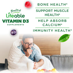 Lifeable Vitamin D Gummies 90-count bottle on shelf for easy daily supplementation.