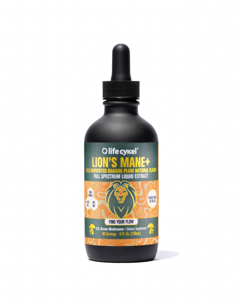 Life Cykel Lions Mane extract bottle shows cognitive support and mental clarity.