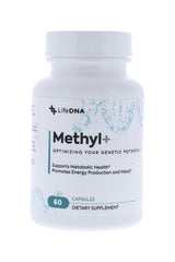 LIFEDNA Methyl + Methylfolate bottle open with capsules for daily use.