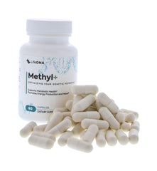 LIFEDNA Methyl + Methylfolate bottle pour showing easy daily dosing.