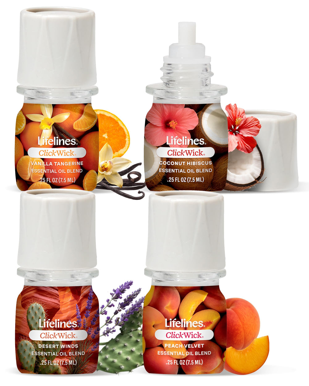 Lifelines ClickWick Coconut Hibiscus bottle in diffuser base for a bright mood