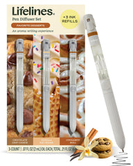 Lifelines pen diffuser set with favorites desserts 3-pack for immersive aroma while writing.