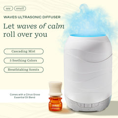 Lifelines Waves diffuser shows color lights to set mood and ambiance.