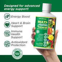 Life's Fortune liquid multivitamin pour-dispense demonstrates easy daily dosing