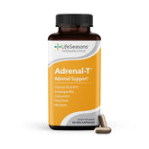 LifeSeasons Adrenal-T bottle on desk signaling steady energy balance.