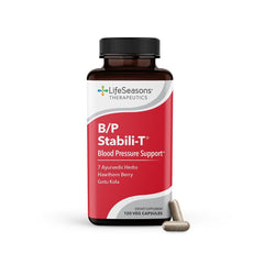 LifeSeasons B/P Stabili-T bottle on kitchen counter supports healthy circulation.