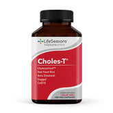 LifeSeasons Choles-T bottle front shows a heart-supporting supplement with plant-based ingredients.