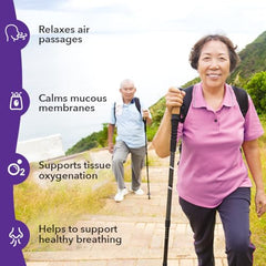 LifeSeasons Lung Capaci-T ingredients scene highlights CoQ10 and NAC among natural botanicals.