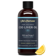 Life's Fortune cod liver oil lemon bottle highlights premium packaging for daily wellness.