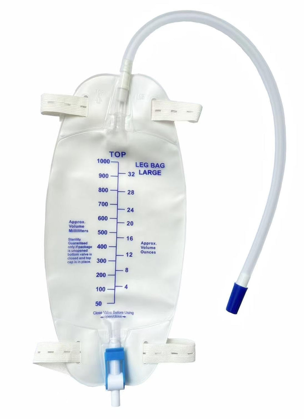 LifeVV Easy-Tap Leg Bag 32oz 3-pack on display for portable drainage.