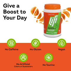 Lift Glucose on-the-go tube being dispensed from the jar for easy use.