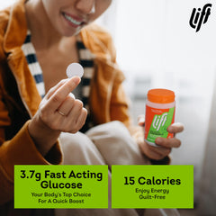 Lift Glucose orange chewables jar label showing flavor and freshness.