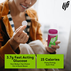 Lift Glucose Raspberry tablets stacked, showcasing flavor and texture.