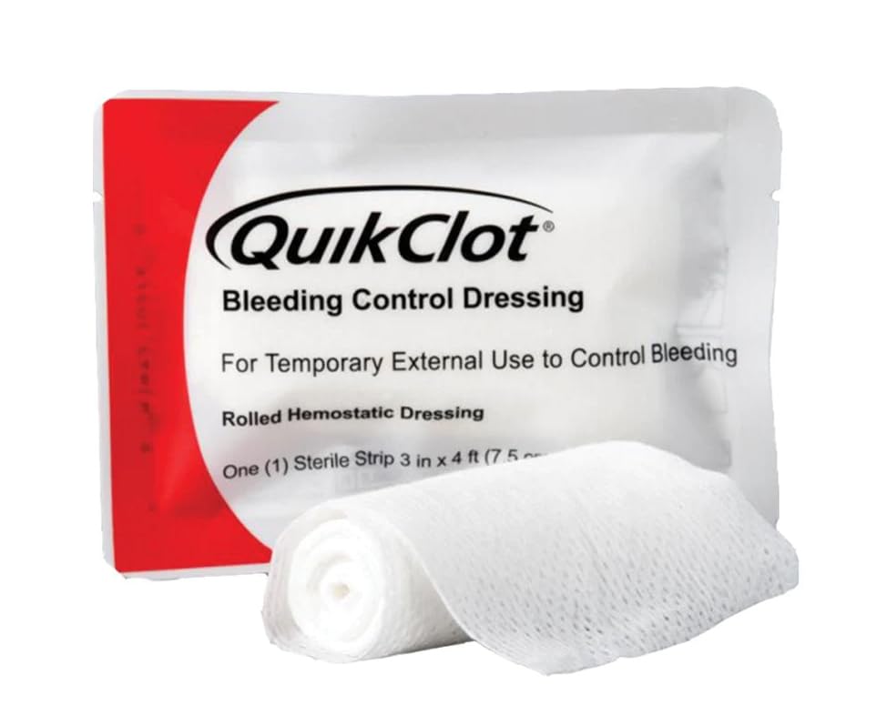 Lightning X QuikClot gauze dressing in open-pack, ready for rapid bleeding control.